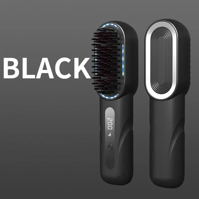 Brosse à cheveux électrique sans fil lissante, chauffante aux ions négatifs