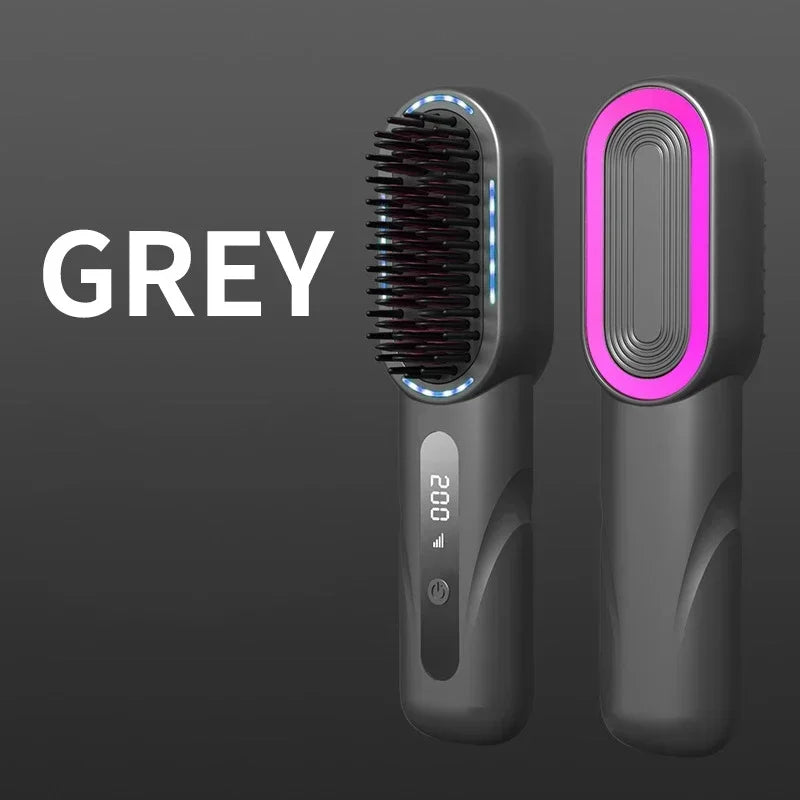 Brosse à cheveux électrique sans fil lissante, chauffante aux ions négatifs