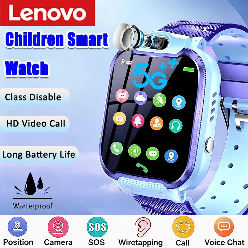 Montre Connectée Enfant GPS 5G Lenovo 2027 - Caméra, Carte SIM, SOS, Étanche, Appel Vidéo - Cadeau Idéal Garçon Fille
