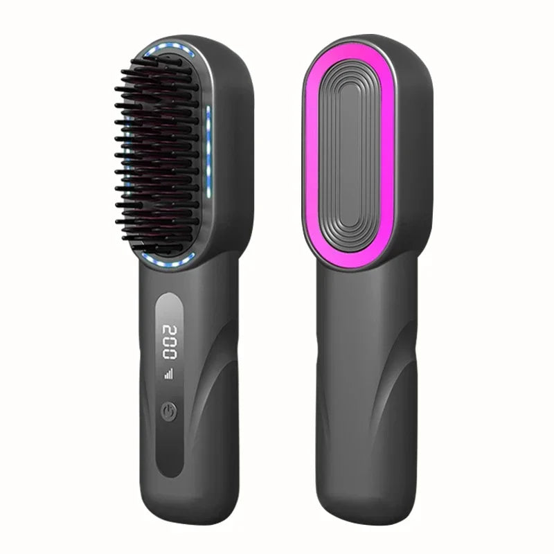 Brosse à cheveux électrique sans fil lissante, chauffante aux ions négatifs