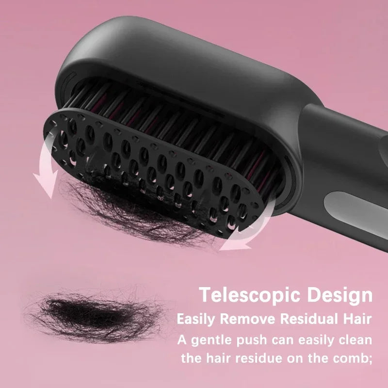 Brosse à cheveux électrique sans fil lissante, chauffante aux ions négatifs