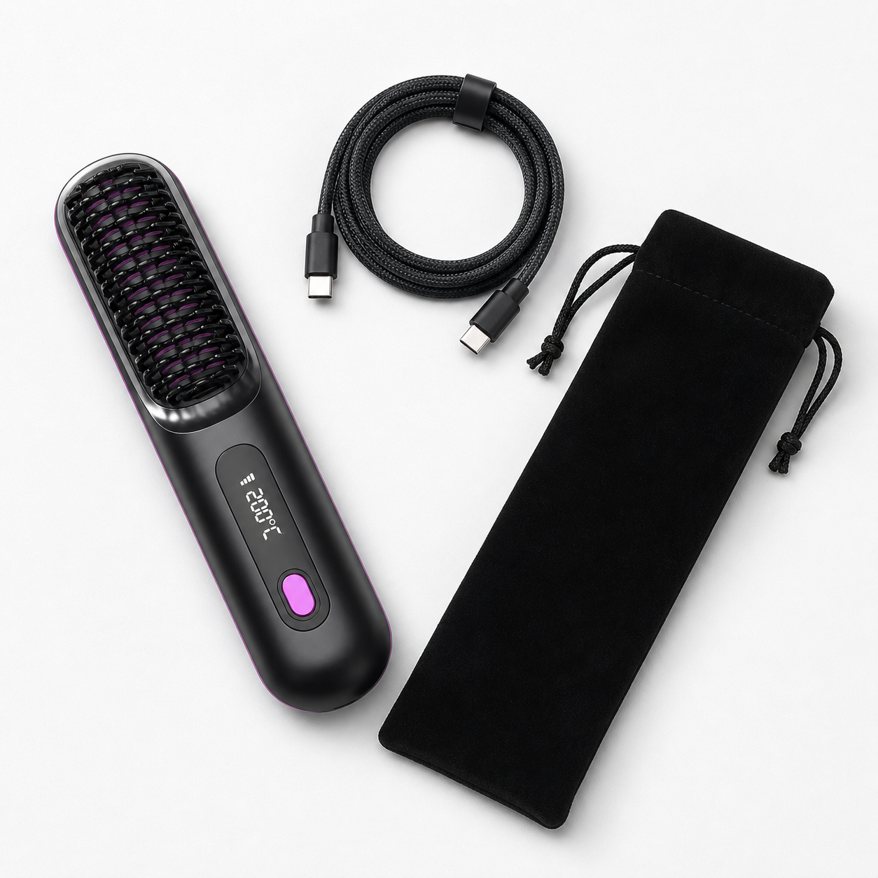 Brosse Lissante et chauffante aux ions négatifs LCD USB