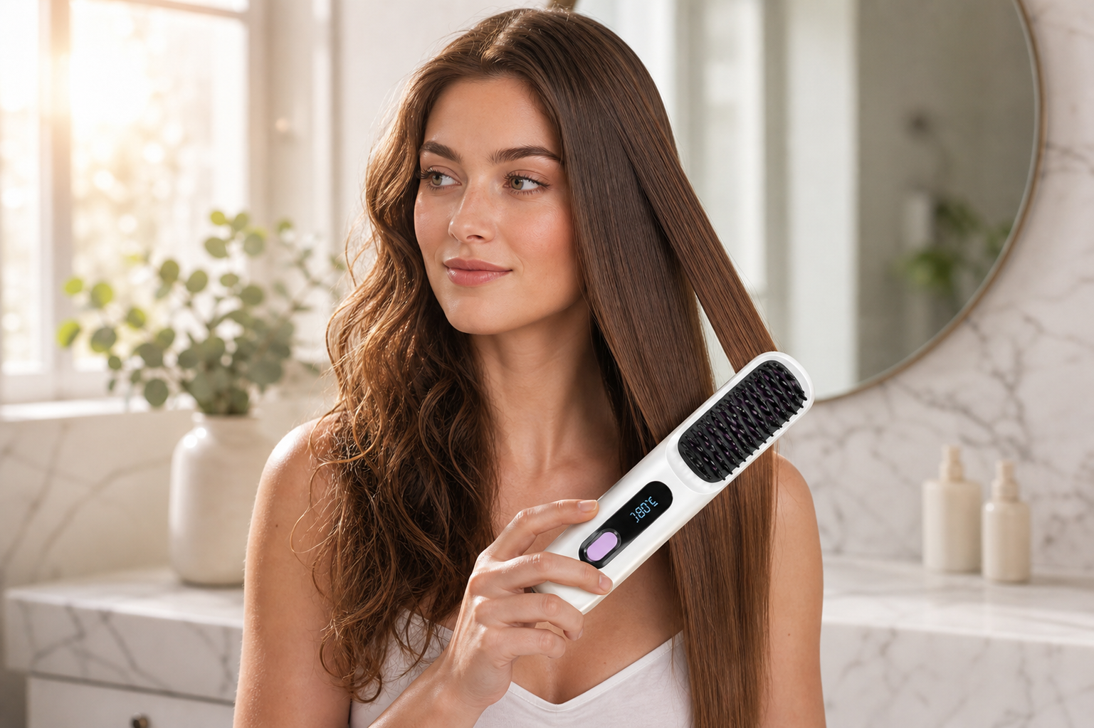 Brosse Lissante et chauffante aux ions négatifs LCD USB