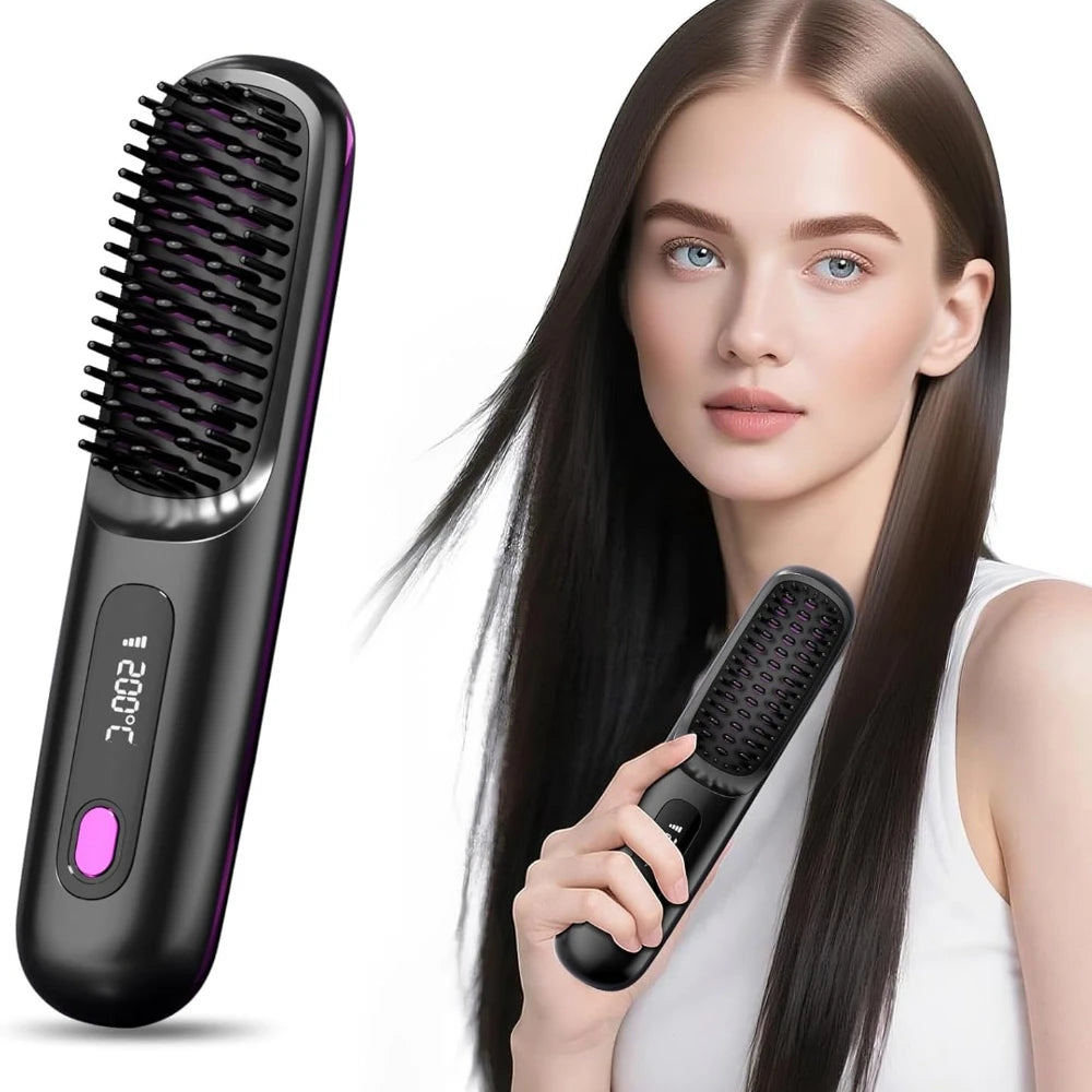 Brosse Lissante et chauffante aux ions négatifs LCD USB