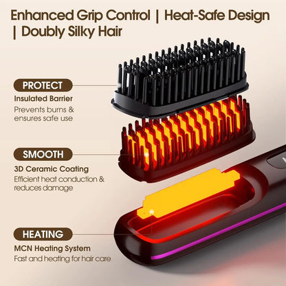Brosse Lissante et chauffante aux ions négatifs LCD USB
