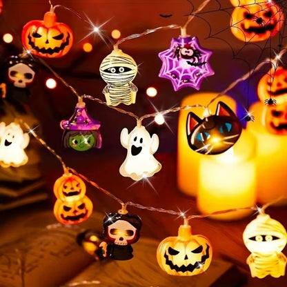 Guirlande Lumineuse Halloween 8 Motifs - Citrouille Fantome Sorciere Chat