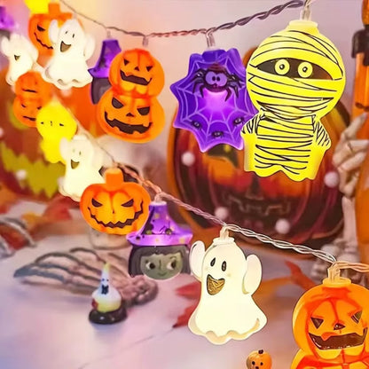 Guirlande Lumineuse Halloween 8 Motifs - Citrouille Fantome Sorciere Chat