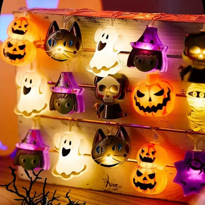 Guirlande Lumineuse Halloween 8 Motifs - Citrouille Fantome Sorciere Chat